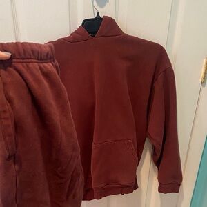 SKIMS Burgundy Track Pants & Hoodie Set
